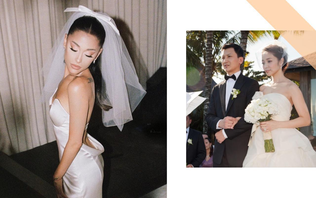 亞莉安娜(左)的眼光與侯佩岑(右圖右)相同,婚紗都來自Vera Wang。(翻攝自亞莉安娜IG、侯佩岑提供)