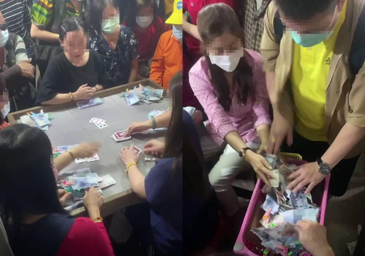 網路瘋傳某職業賭場擠滿賭客，且多人未戴口罩，賭資還多到用籃子裝，多到幾乎滿出來。（讀者提供）
