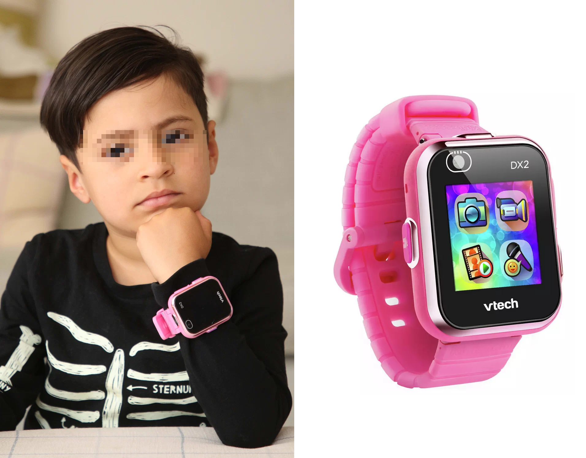 4歲男童戴手錶上學，被師長報警處理。（翻攝自《鏡報》、VTech Kidizoom亞馬遜賣場）