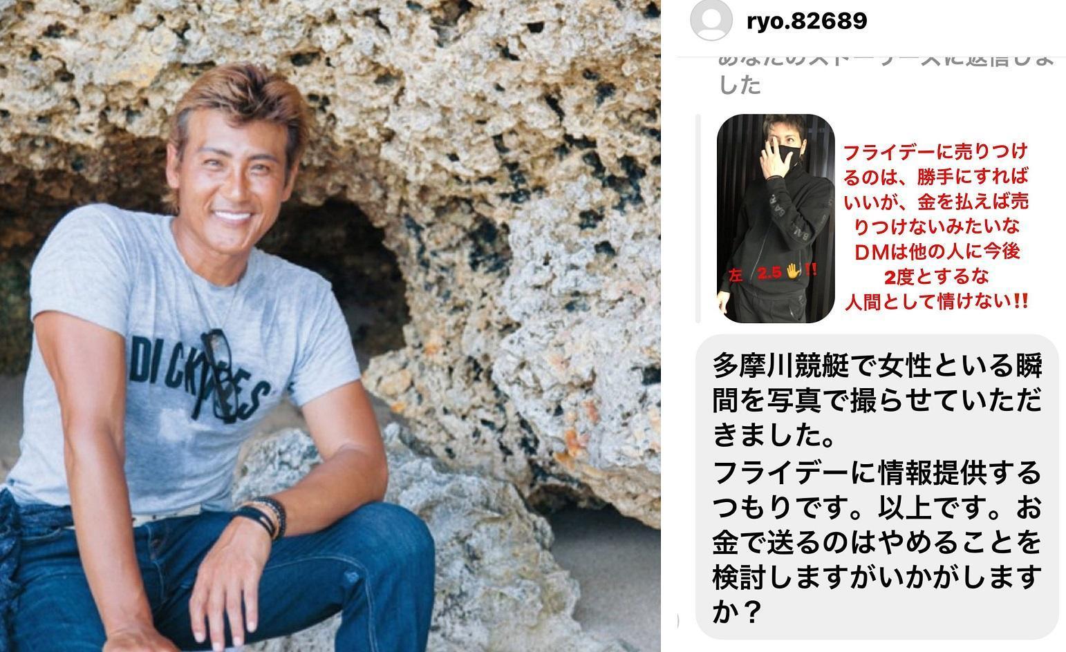日本前職棒選手新庄剛志(左)遭網友威脅,憤怒截圖公開訊息內容。(翻攝自新庄剛志Instagram)