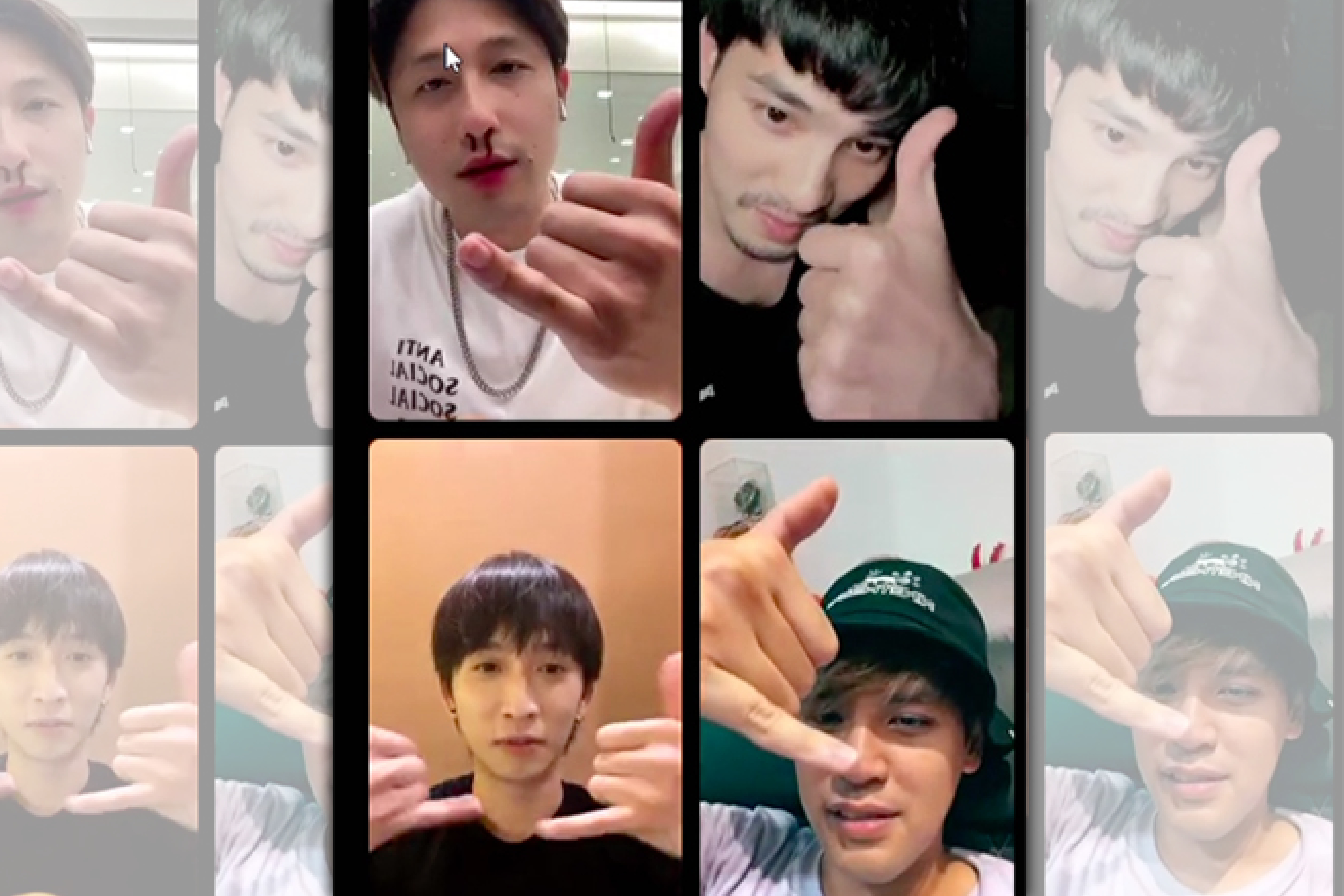 《娛樂百分百》主持人黃偉晉（右上）、邱鋒澤（左下）、陳零九（右下）首次同框直播。（八大提供）