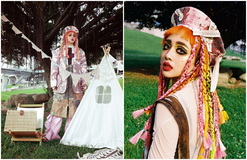 鬼鬼吳映潔畫上超濃煙燻眼妝、足蹬12公分厚底高跟鞋外加歌德式風格造型。（avex taiwan提供）