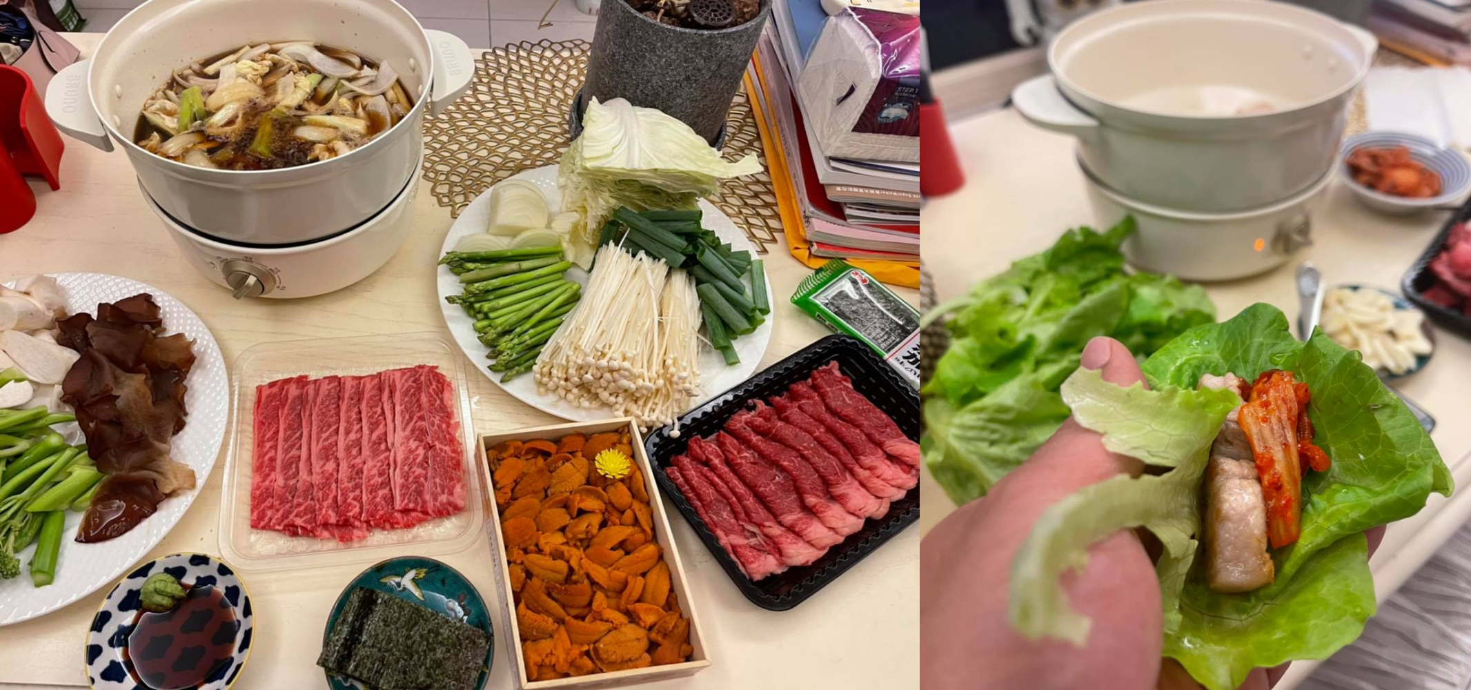不過擔心之外,壽喜燒配海膽、韓國烤肉也沒少吃。(翻攝自納豆粉絲頁)