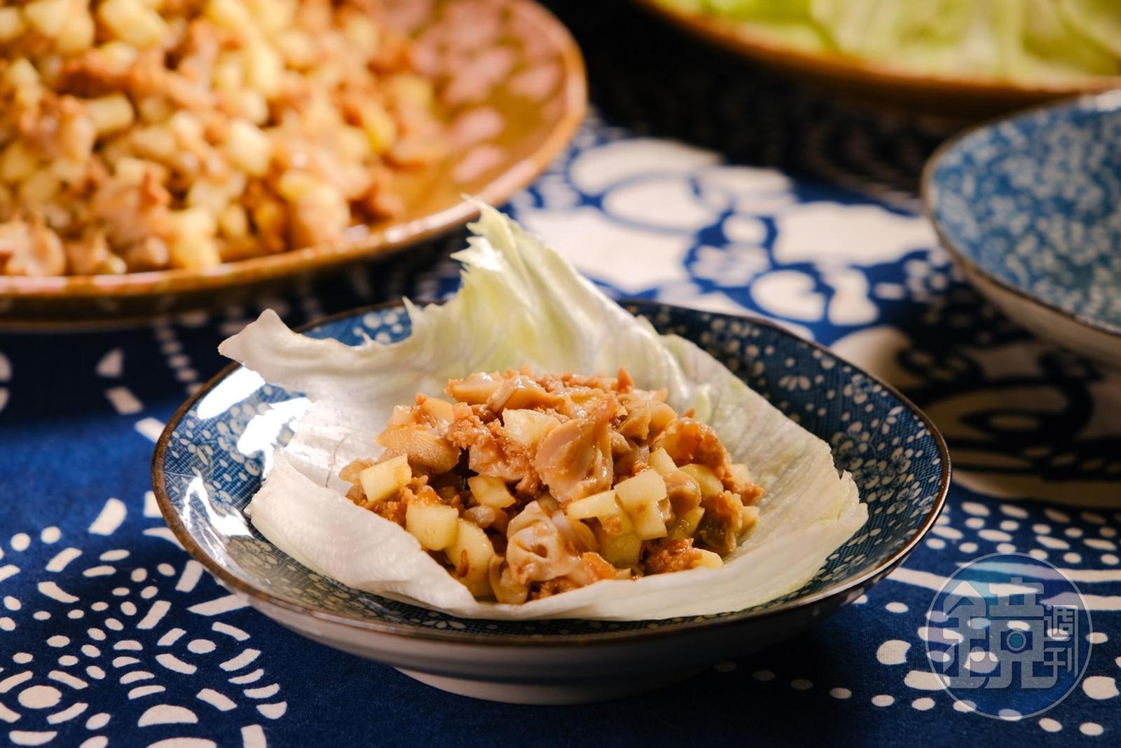 由蝦鬆改良而來的「蝸鬆」,吃來毫無違和感。(350元/蝸牛套餐菜色)