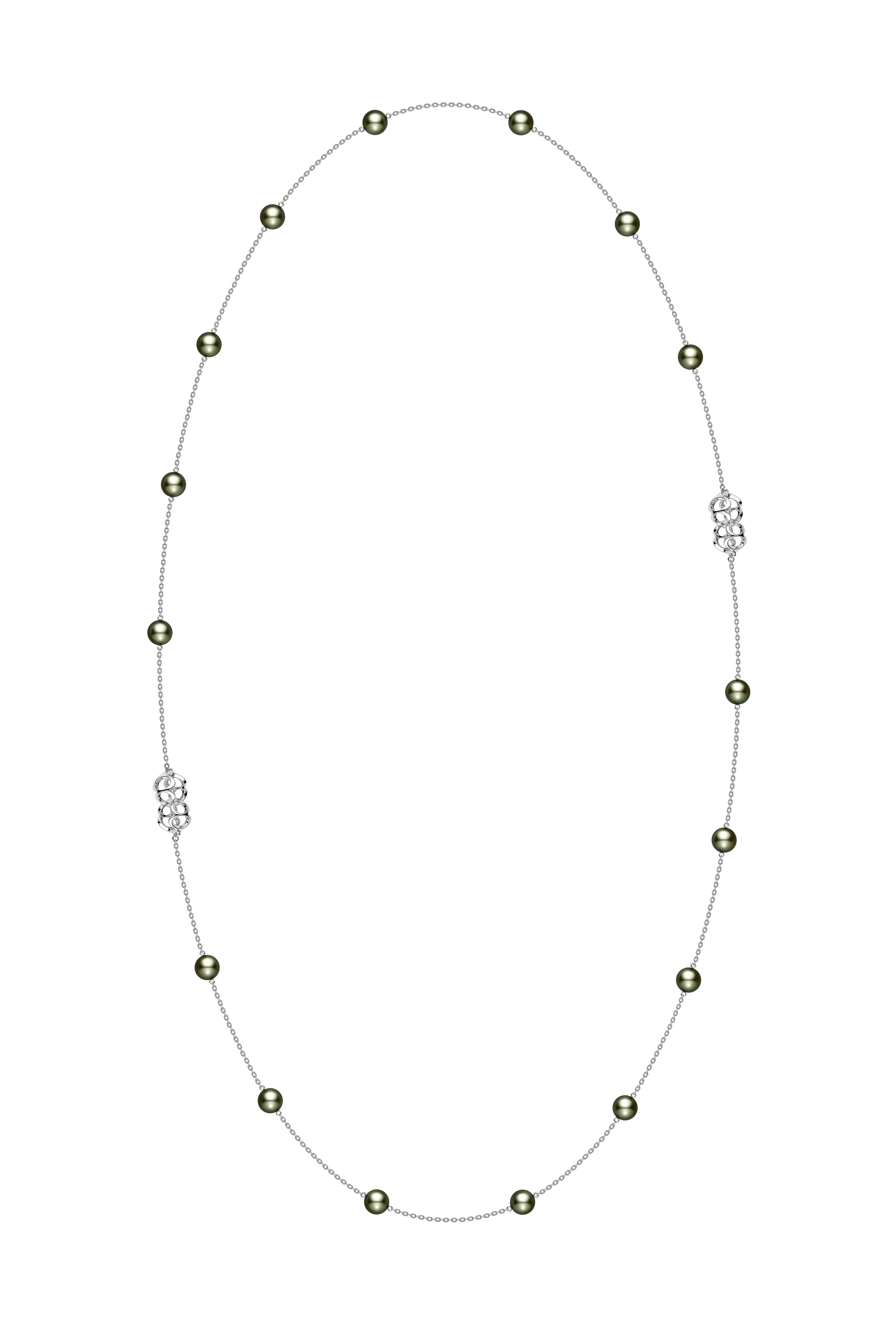 Double Eight系列黑珍珠鏈結項鍊 18K白金，黑珍珠（珍珠尺寸約8.50-8.99mm） Mikimoto  NT$268,000。（Mikimoto提供）