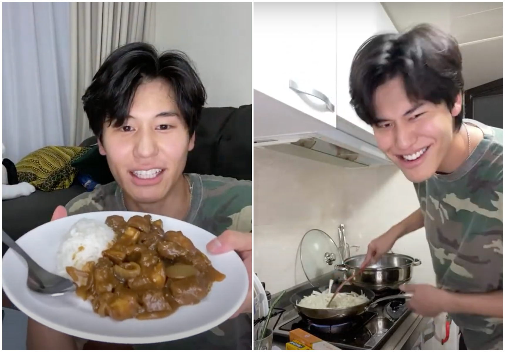 風田搞笑模仿動漫人物城之內煮咖哩（右圖），特製風式咖哩祕方有味噌及紅酒。（左圖，TVBS提供）