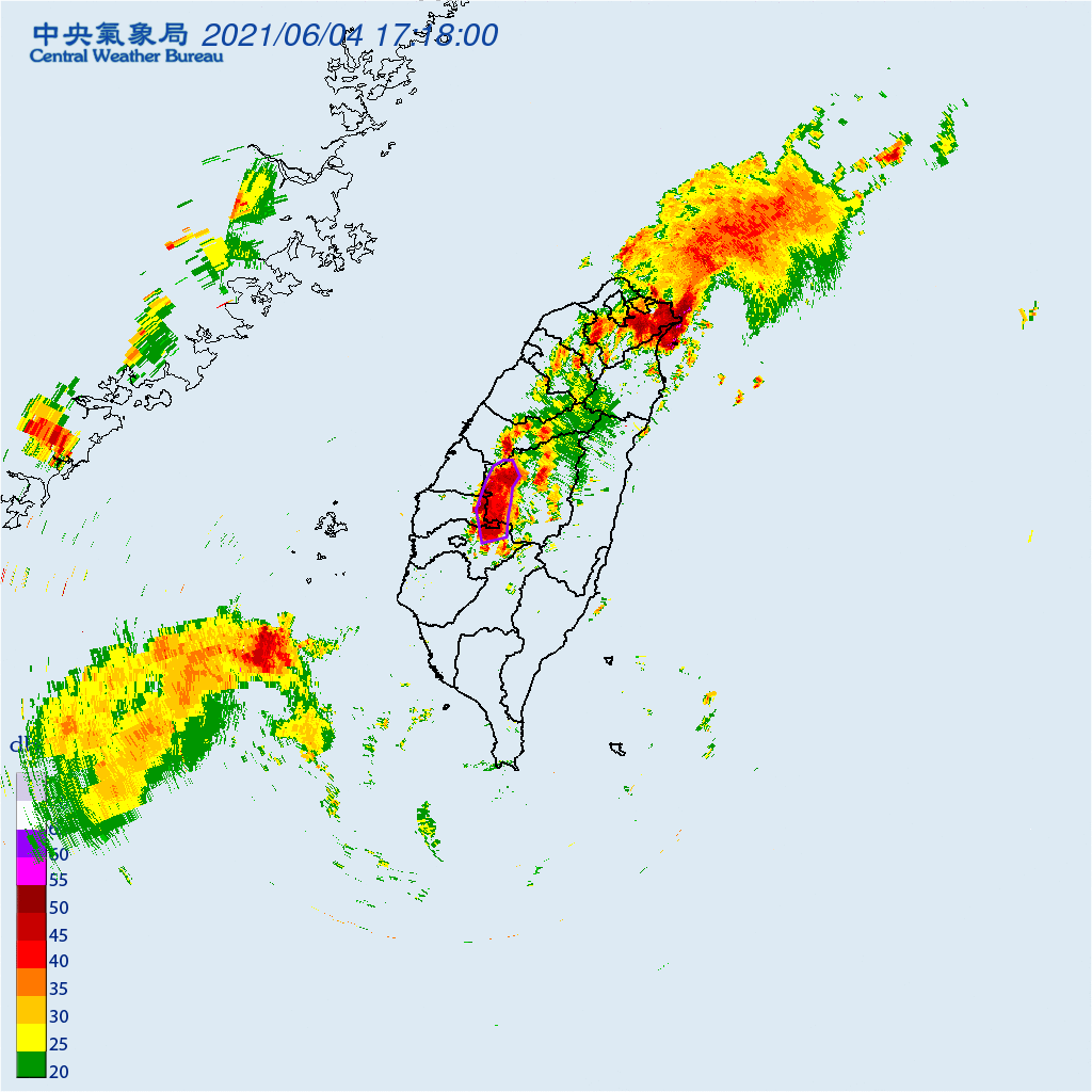 中央氣象局針對中部縣市發布大雷雨訊息。(翻攝自中央氣象局官網)