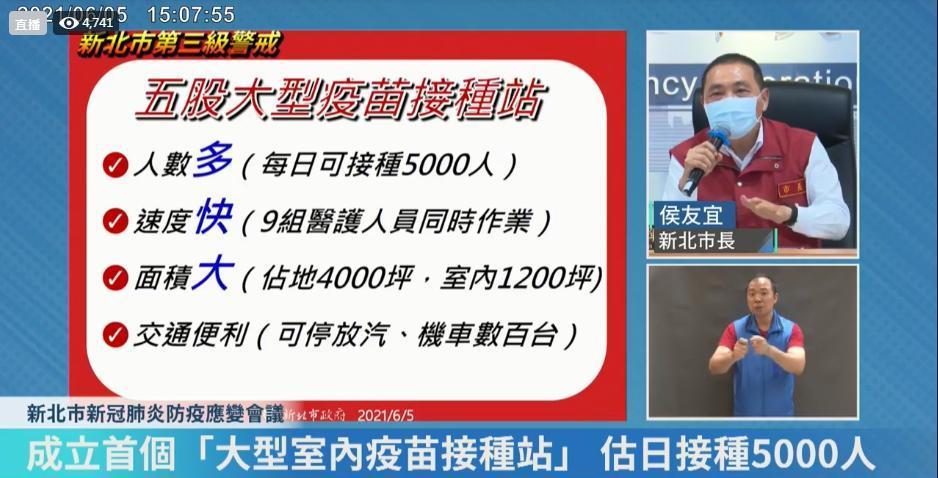 新北市政府今天說明疫苗接種相關政策。(翻攝自我的新北市臉書直播)