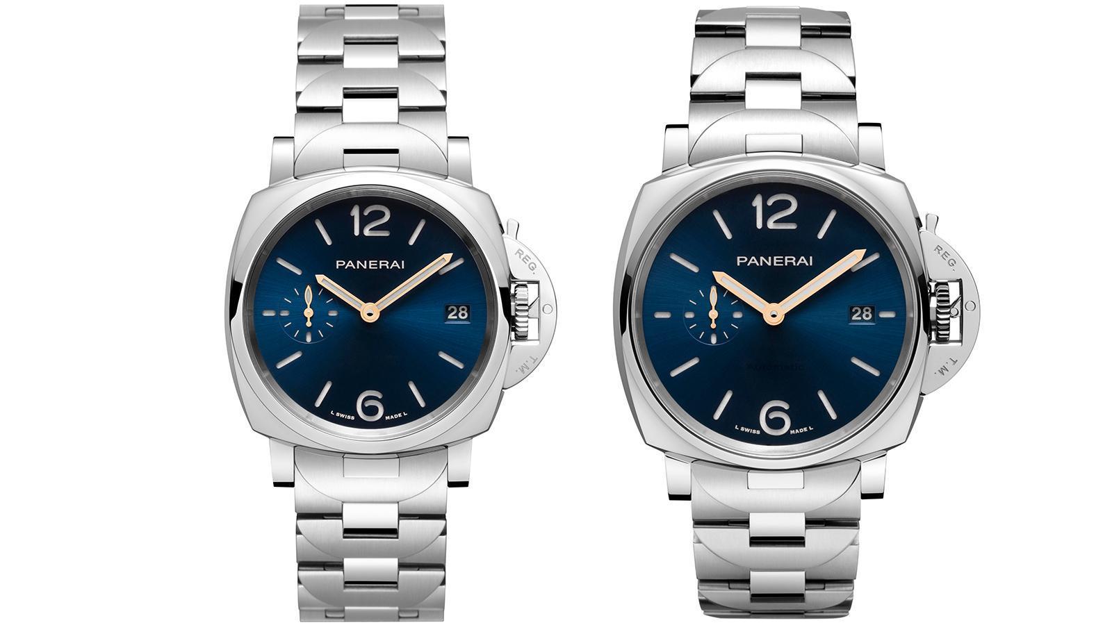 PAM01123(左)PAM01124(右)|錶徑38mm及42mm/不鏽鋼錶殼/時、分、小秒、日期指示/P.900自動上鏈機芯/防水30米/建議售價:NT$ 217,000(左)、NT$ 226,000(右)