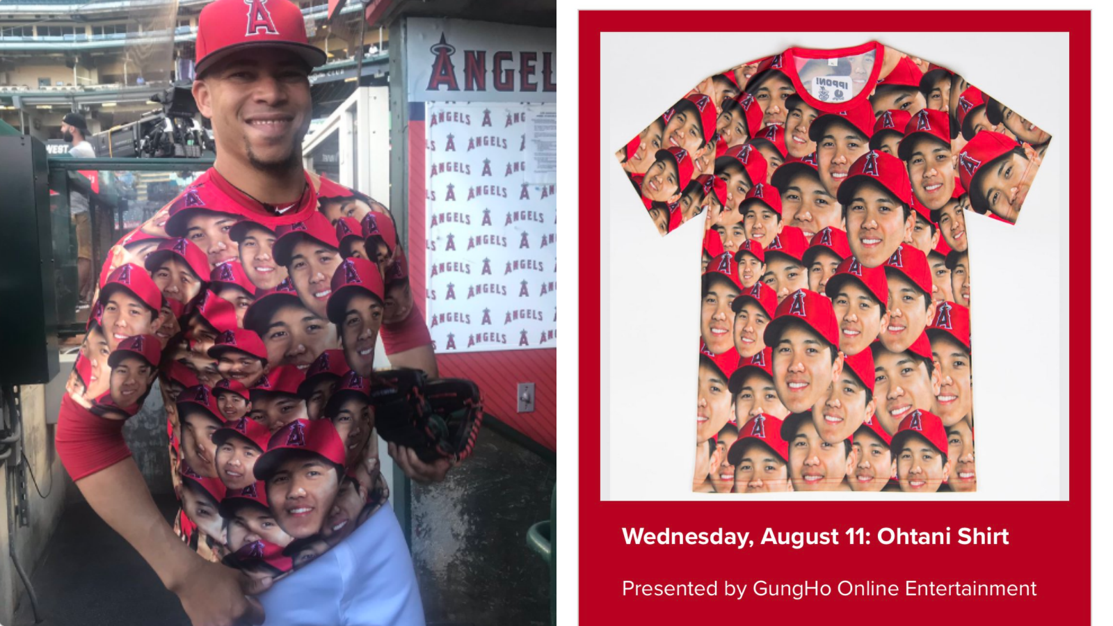 天使隊終結者羅伯斯也曾穿上大谷笑死T。（翻攝自推特）