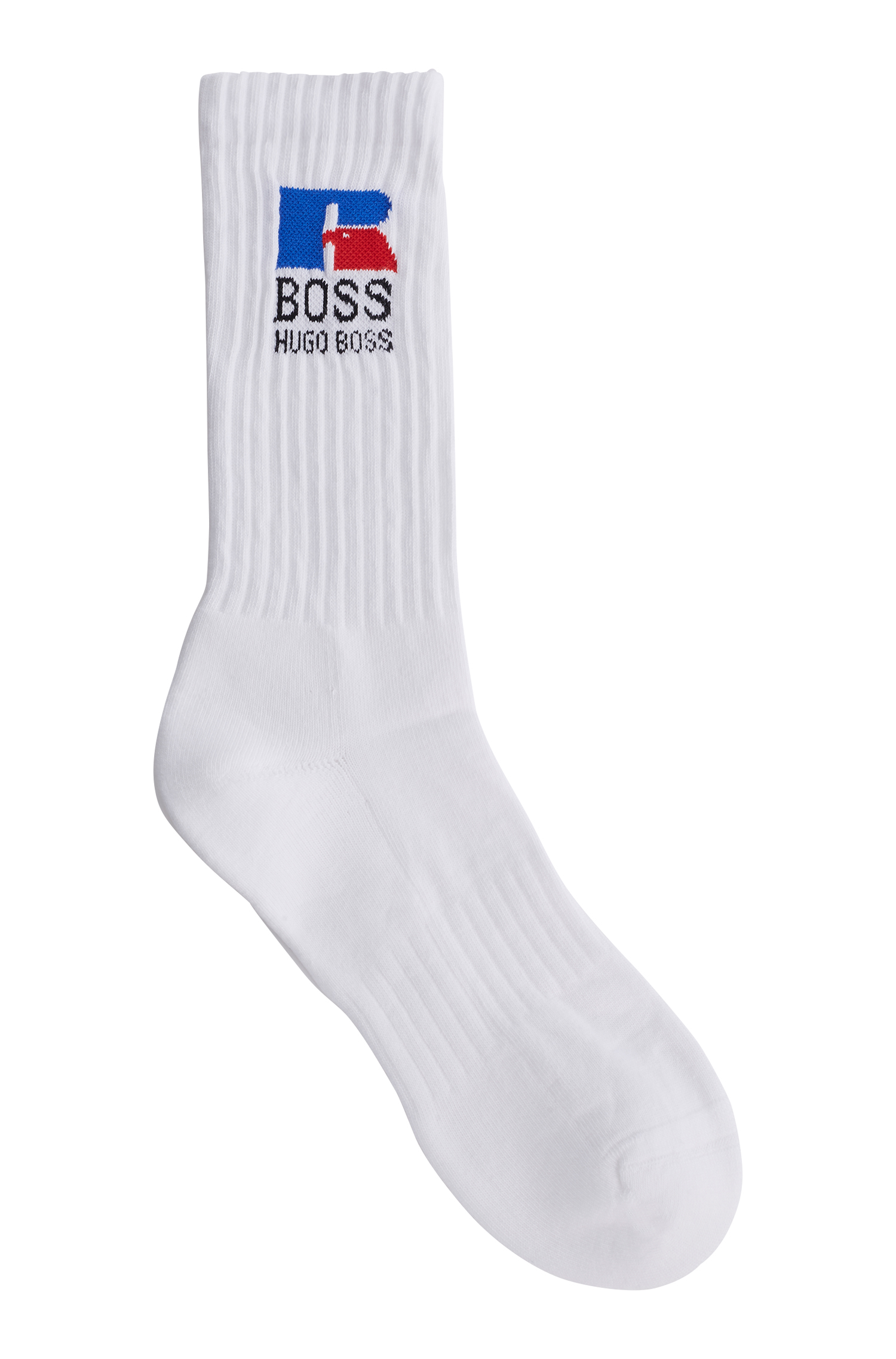 白色運動長襪NT$500 BOSS X Russell Athletic 。（BOSS提供）