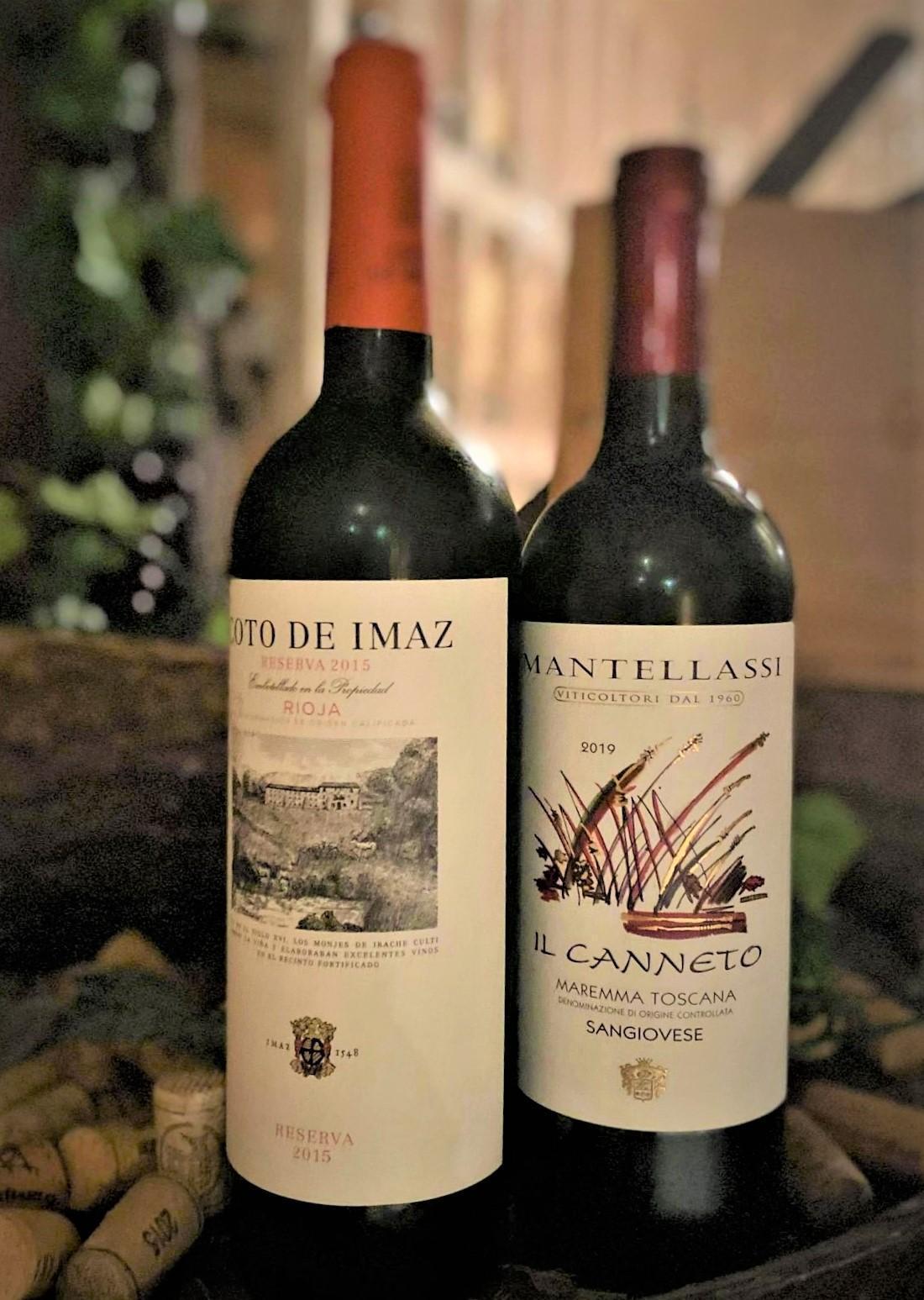 西班牙的「El Coto Rioja」（左）與義大利的「IL Canneto Sangiovese」（右）很適合與中式菜餚做搭配。（Elsewhere那裏餐酒館提供）