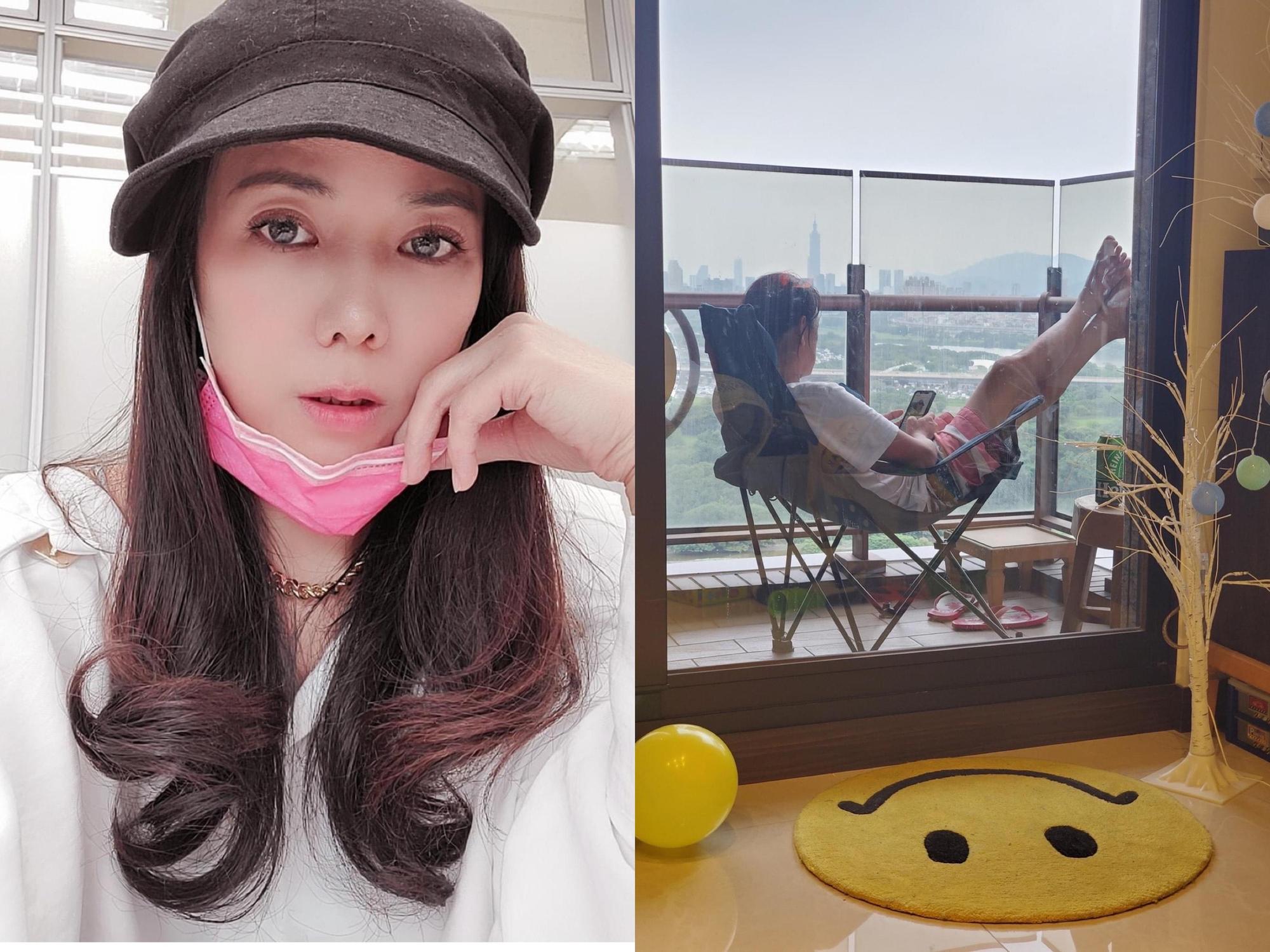 陳仙梅抱怨老公不幫忙盯小孩課業,情願躲在陽台忍受高溫曝曬與人車喧擾。(翻攝自陳仙梅臉書)