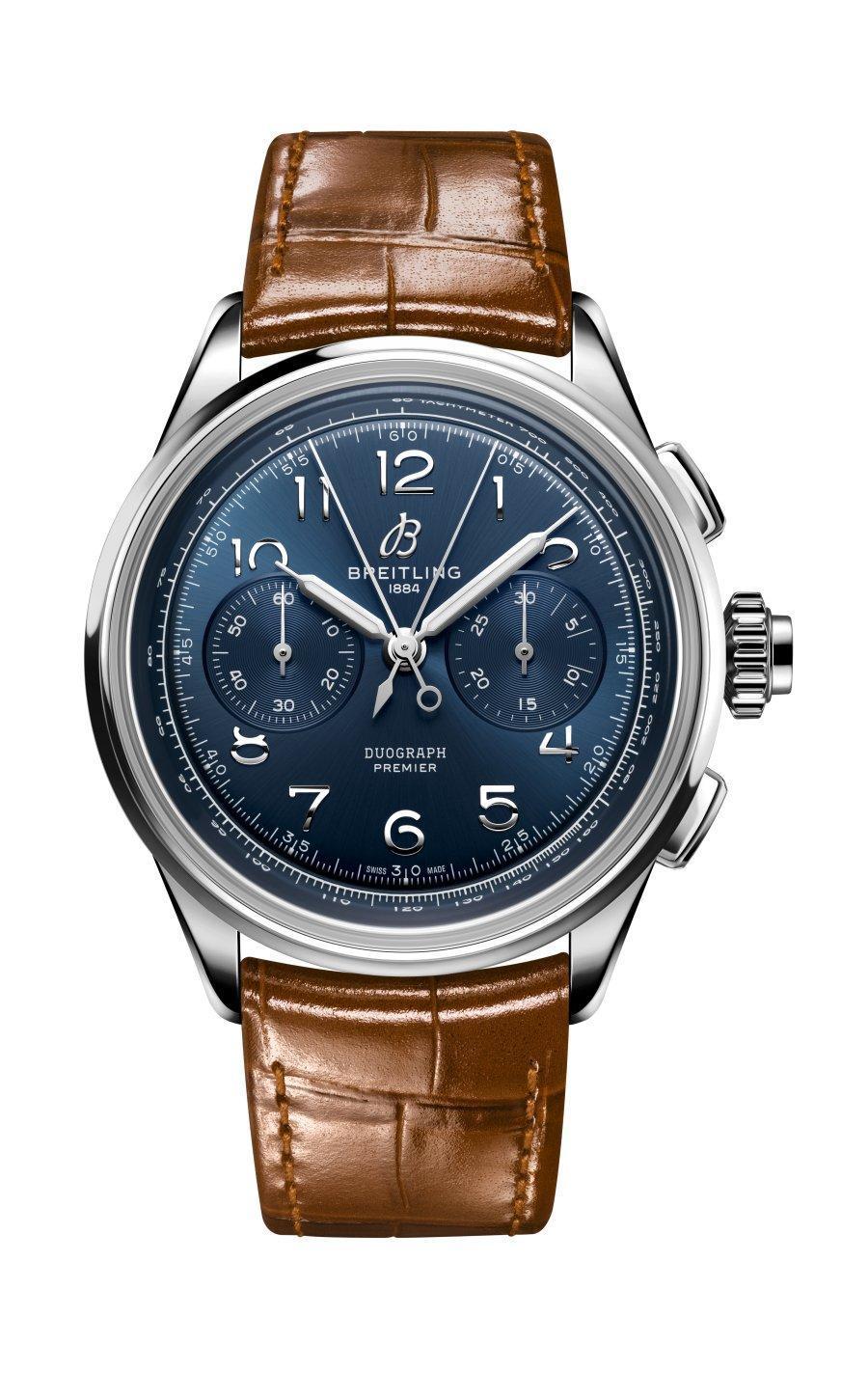 BREITLING百年靈 Premier B15 Duograph 42 追針計時碼錶 功能：時、分、小秒針指示；追計計時碼錶； 機芯：B15手上鏈機芯 錶徑：42mm 防水：100米 定價約NT$312,000