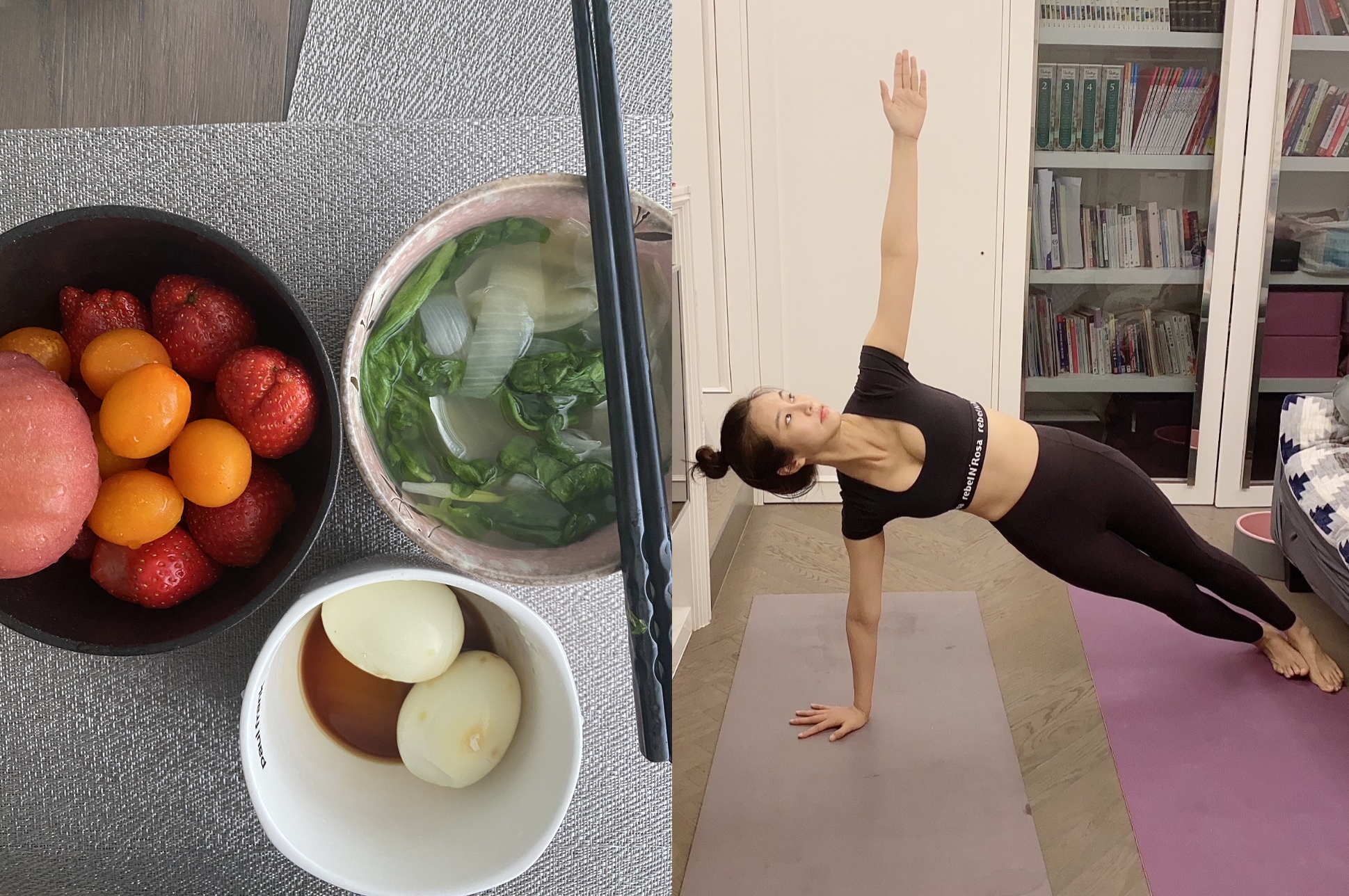 黃心娣取消瑜伽教學課程，但在家也會持續瑜伽健身，並自己下廚料理健康餐。（周子娛樂提供）