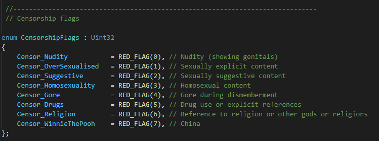 Reddit網友分享的原始碼截圖，最後一個審查標籤是「小熊維尼」（翻攝自Reddit）