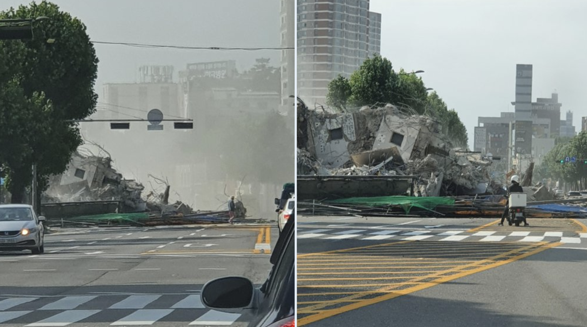 目擊者紀錄建築物塌落後慘況。（翻攝mimitlqkf推特）
