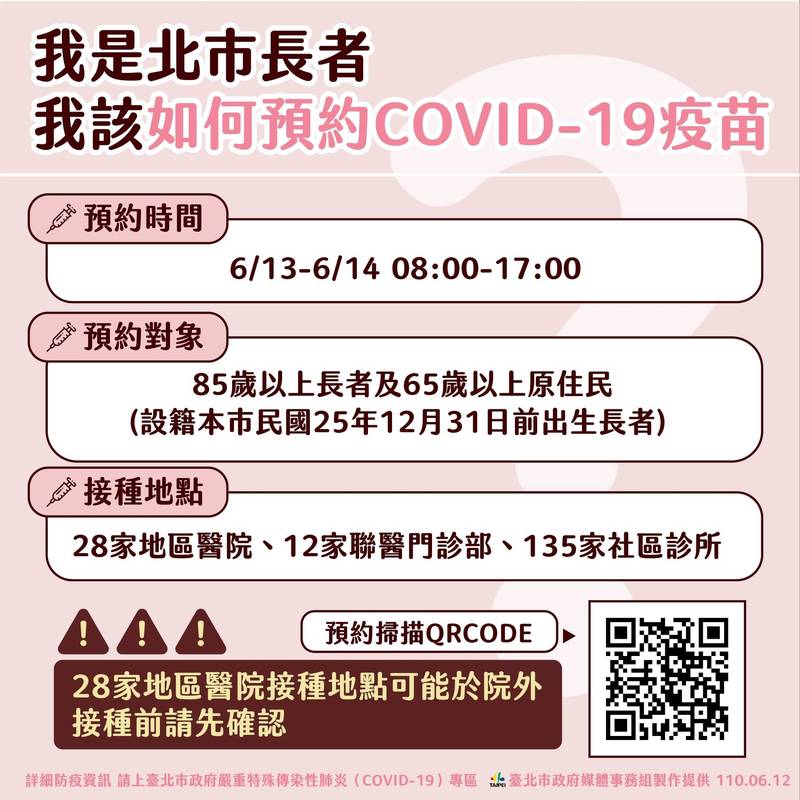 台北市長者預約新冠疫苗接種方式。(台北市政府提供)