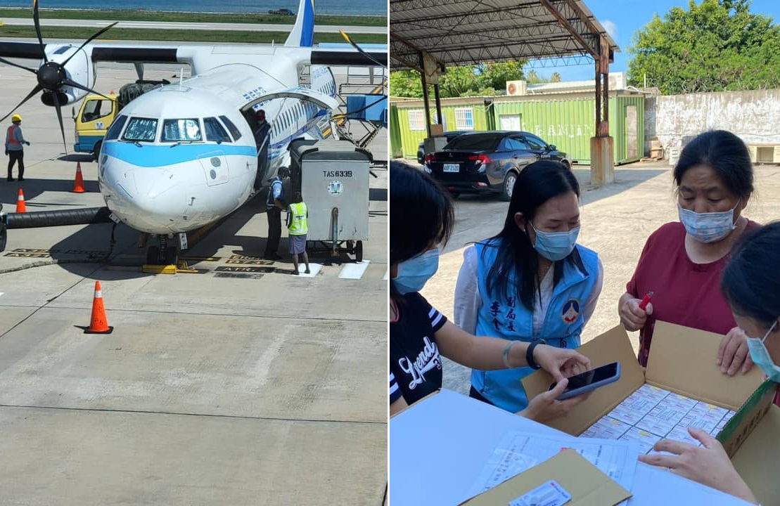 金門縣衛生局連假期間加班，卻因在「戶外」開箱疫苗遭民眾質疑。（翻攝自楊鎮浯臉書）