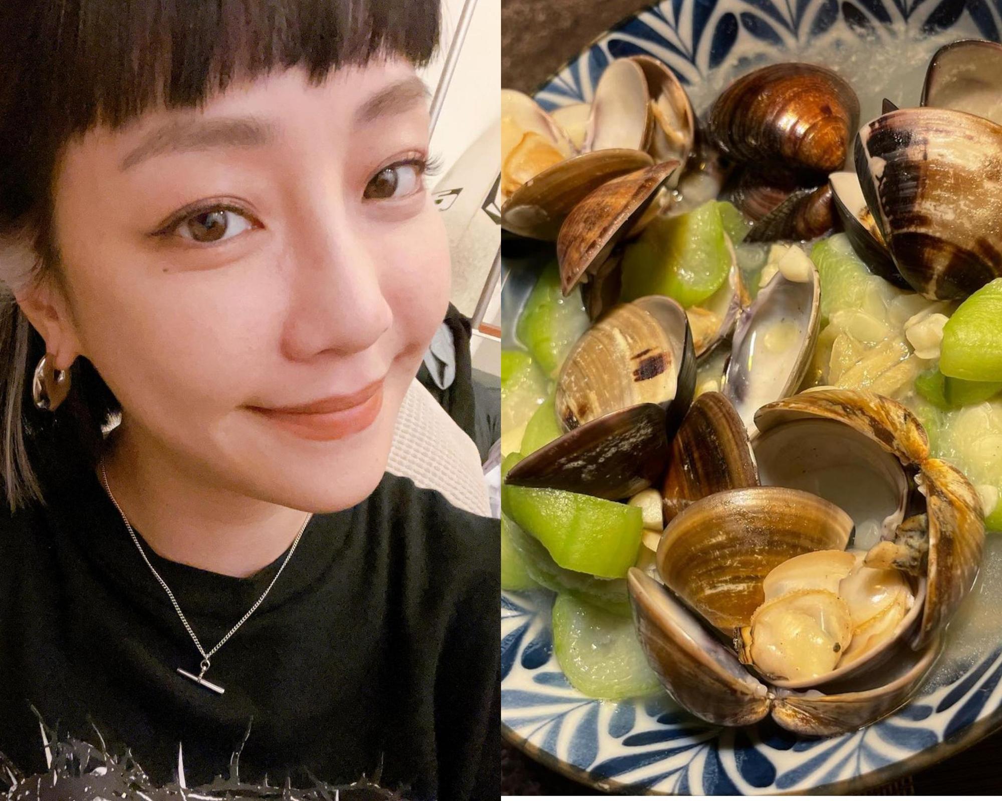 謝欣穎曬出王柏傑親自下廚料理的蛤蜊絲瓜照片，甜喊「辛苦了大廚」。（翻攝自謝欣穎IG）