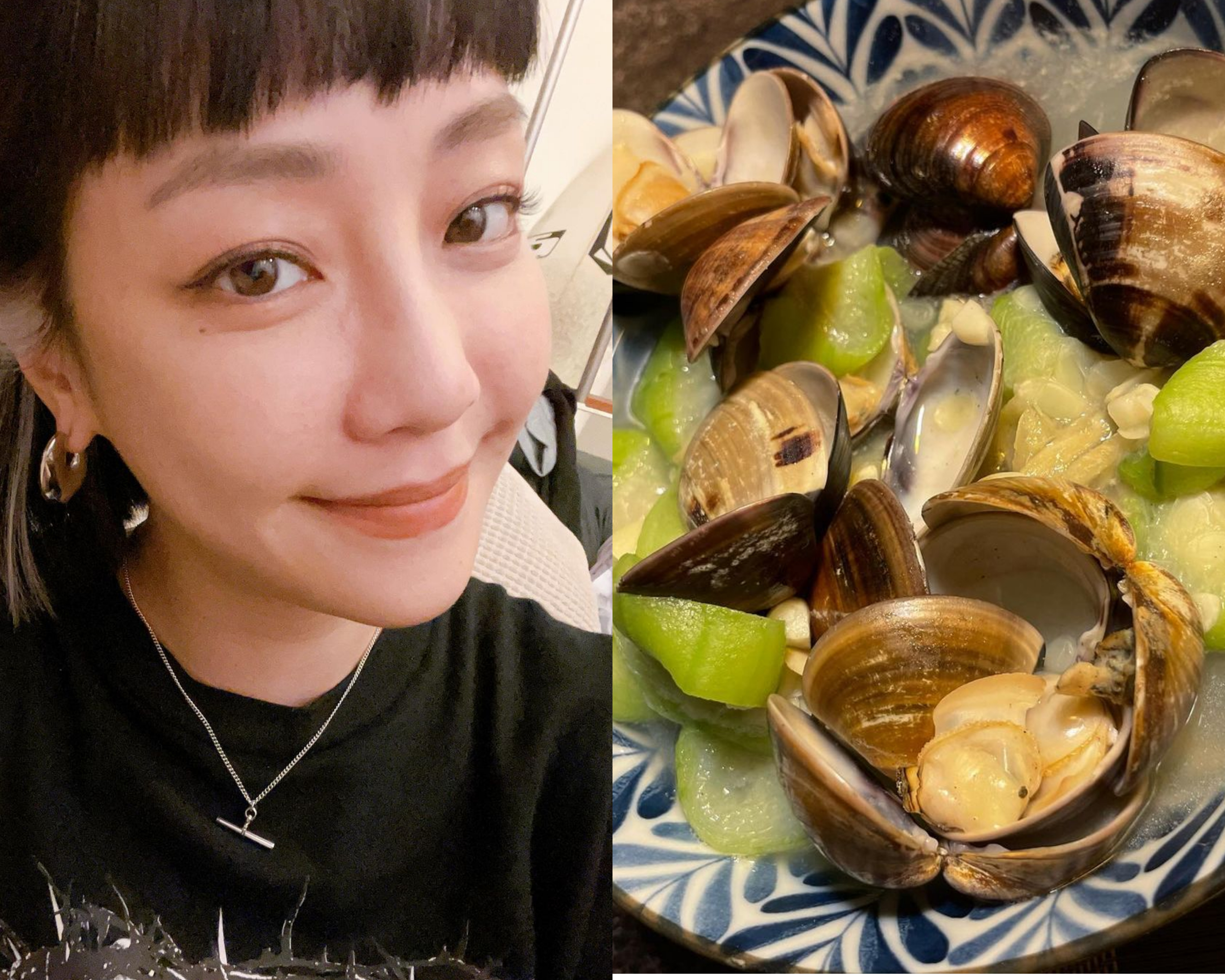 謝欣穎曬出王柏傑親自下廚料理的蛤蜊絲瓜照片，甜喊「辛苦了大廚」。（翻攝自謝欣穎IG）