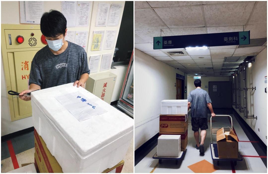 台北市立聯合醫院中興院區藥劑科主任翁紹恩等了10小時疫苗都沒送來,自己衝去衛生局運疫苗回醫院。(翻攝自翁紹恩臉書)