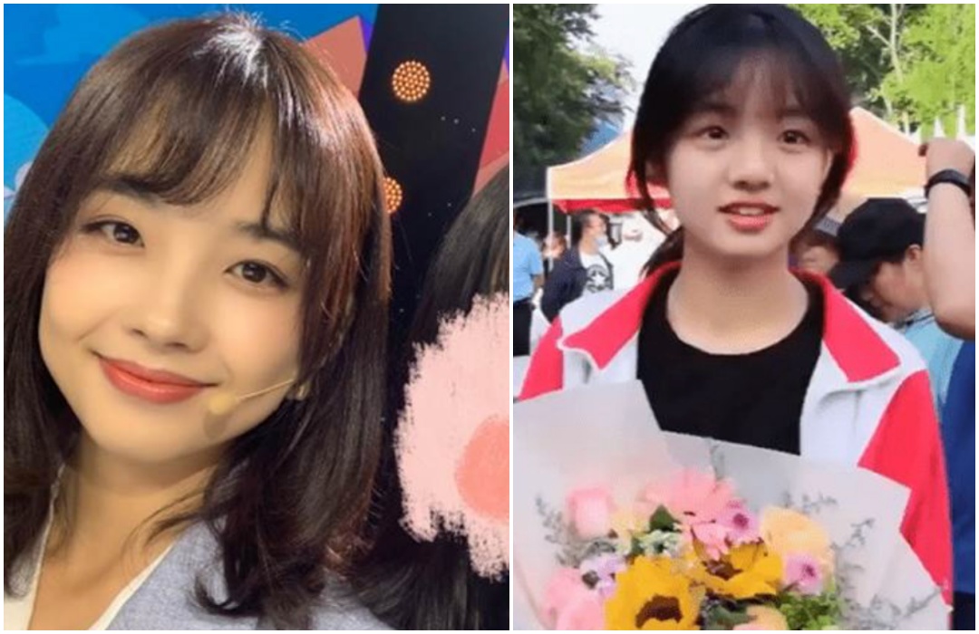 中國大陸央視記者王冰冰（左）長相甜美，內蒙古高三生雲夢瑤（右）與她長相神似。（翻攝自微博）