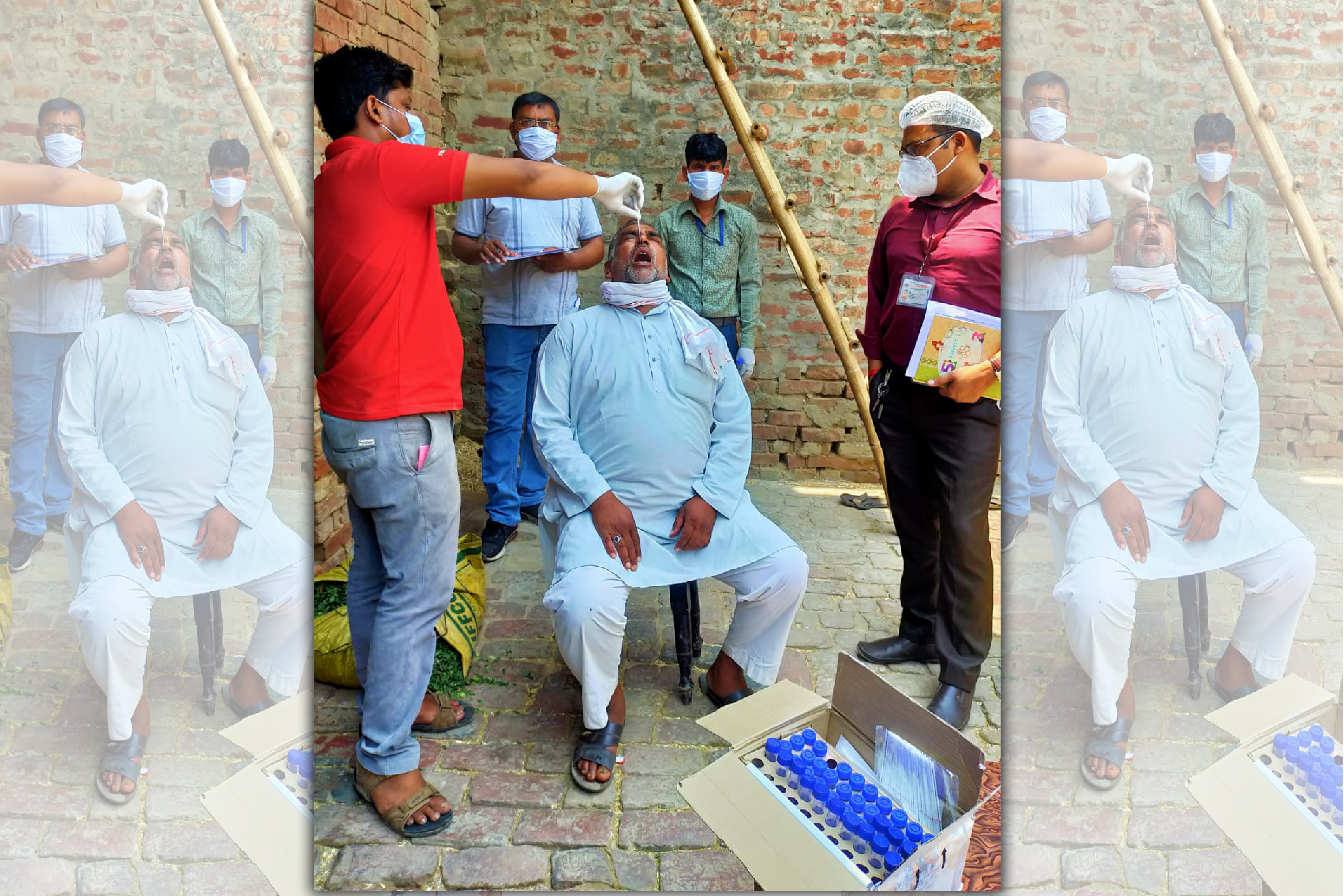 印度、中國正大量建置快篩站，台灣可望居家檢測，讓快篩試劑、檢測試劑供不應求。（翻攝自ActionAid India臉書）