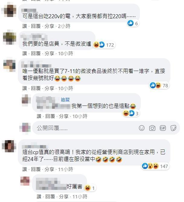 許多網友對於擁有「超耐摔7-11同款微波爐」十分有興趣,但也有人提醒實際使用上可能會有電壓問題。(翻攝自「Costco好市多商品經驗老實說」臉書)