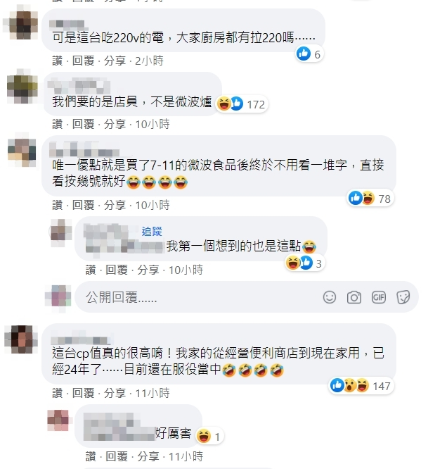 許多網友對於擁有「超耐摔7-11同款微波爐」十分有興趣，但也有人提醒實際使用上可能會有電壓問題。（翻攝自「Costco好市多商品經驗老實說」臉書）
