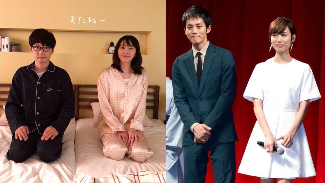 日本演藝圈近一年接連出現閃婚CP,包含日前震驚亞洲的星野源(左圖左)和新垣結衣,松坂桃李(右圖右)與戶田惠梨香也於去年12月宣布結婚。(左圖翻攝自《月薪嬌妻》Twitter,右圖翻攝自每日體育報)