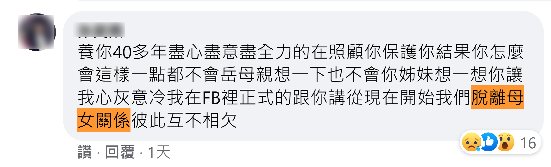 邱女母親氣到揚言「脫離母女關係」。(翻攝自當事人臉書)