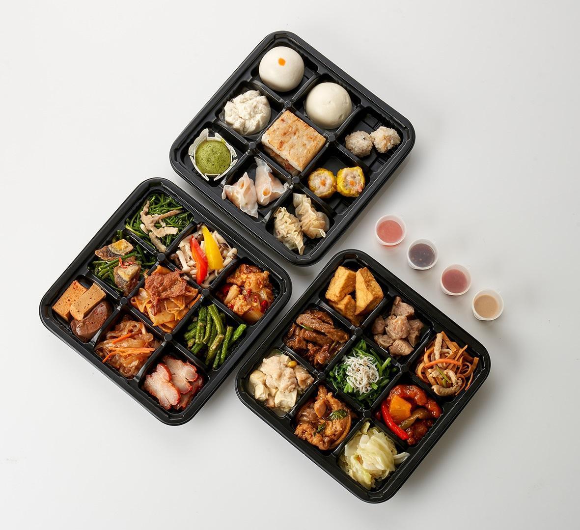 台北福華推出粵菜港點九宮格餐盒,一次能品嘗到27道美味港點與粵菜。(台北福華大飯店提供)