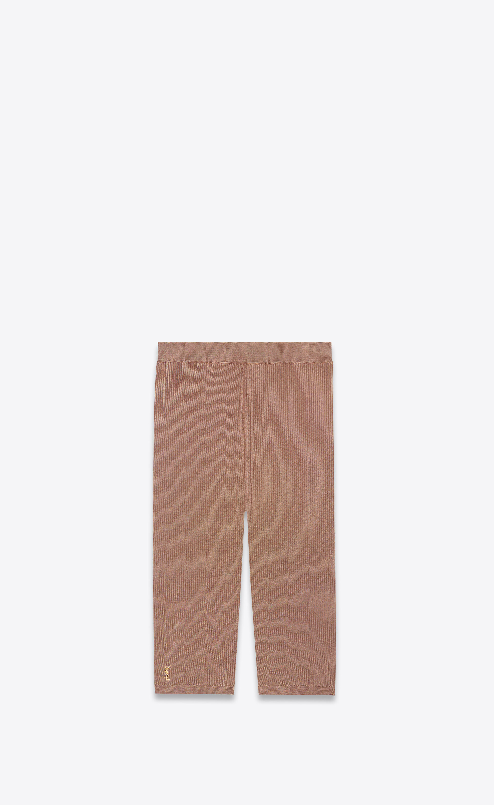 裸膚色羅紋緊身單車褲 NT$19,400 SAINT LAURENT。（SAINT LAURENT提供）