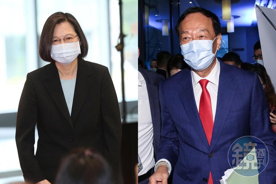 總統府發言人張惇涵今發表聲明稱，總統蔡英文（左）樂意與郭台銘（右）見面會談。（本刊資料照）