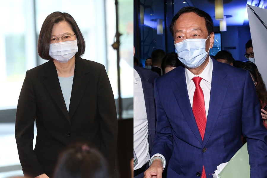 總統府發言人張惇涵今發表聲明稱，總統蔡英文（左）樂意與郭台銘（右）見面會談。（本刊資料照）