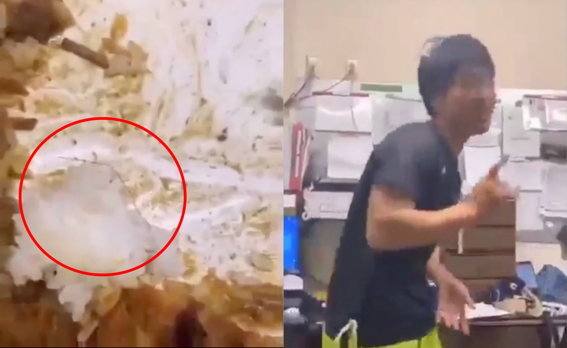 二宮孝文將體毛丟入盤中後,在一旁開心手舞足蹈。(翻攝自推特)