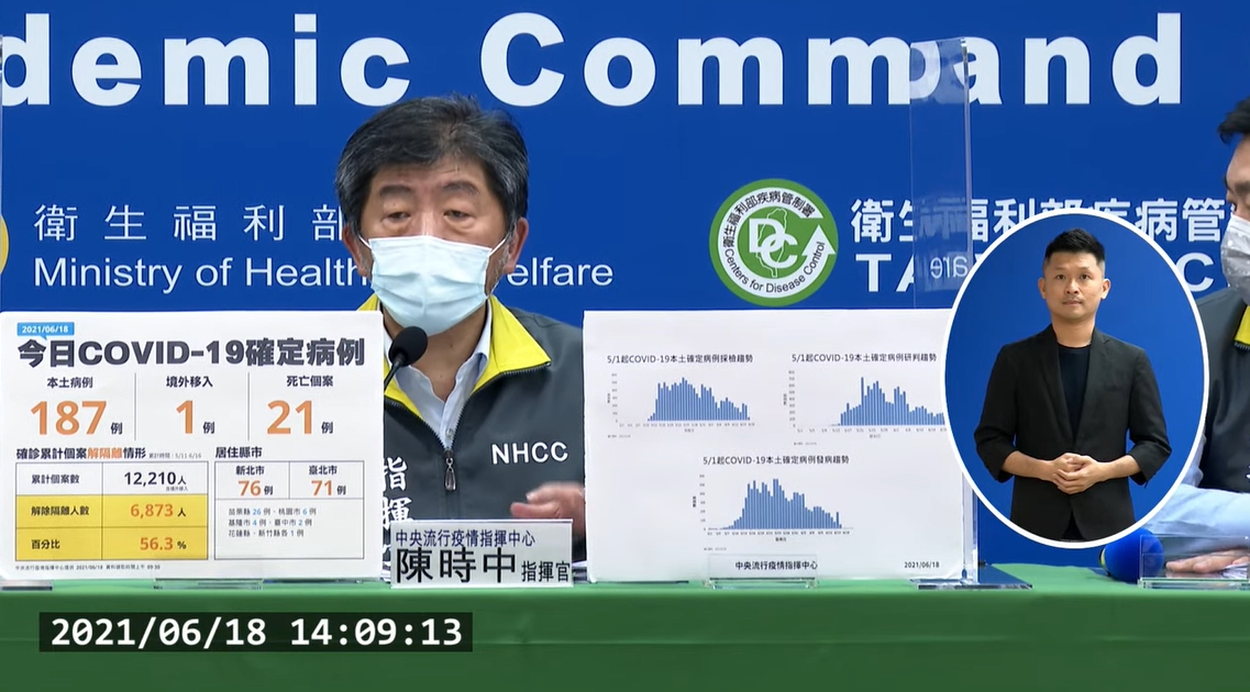 指揮中心指揮官陳時中說明國內疫情狀況。（翻攝自疾管署YouTube頻道）