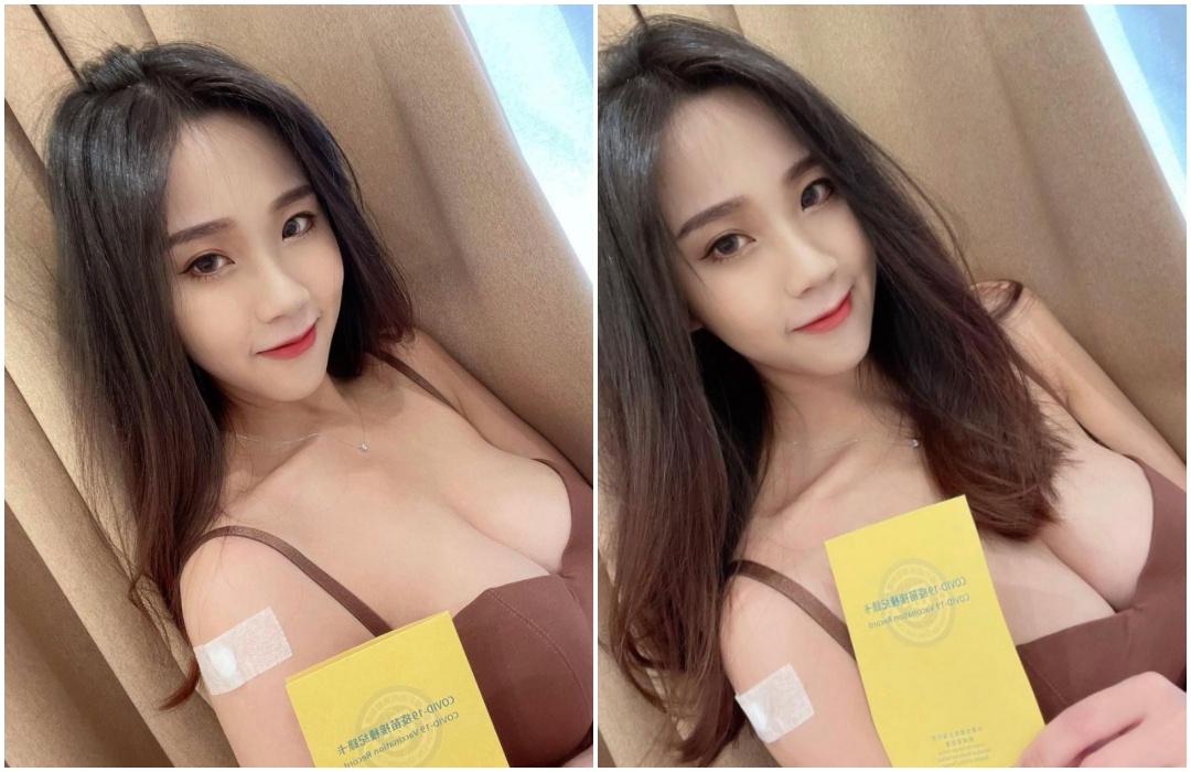 網紅Q塔貼出自己接種疫苗的照片,性感穿著讓網友都暴動了。(翻攝自Q塔IG)