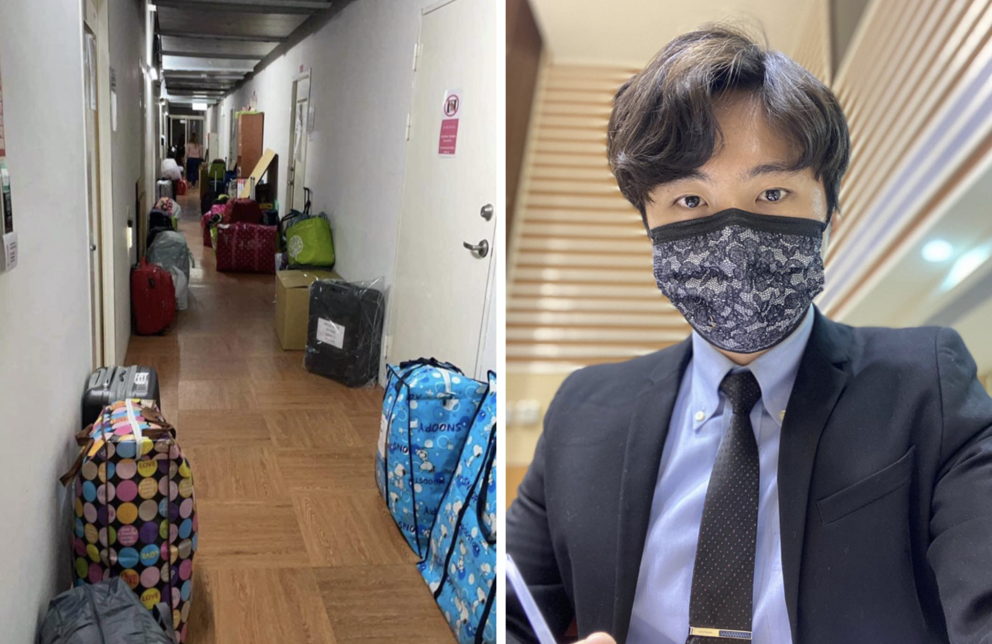 苗栗縣議員曾玟學再爆出還在隔離中的移工,私人物品在未被告知情況下,從宿舍被丟到走廊。(翻攝曾玟學臉書)