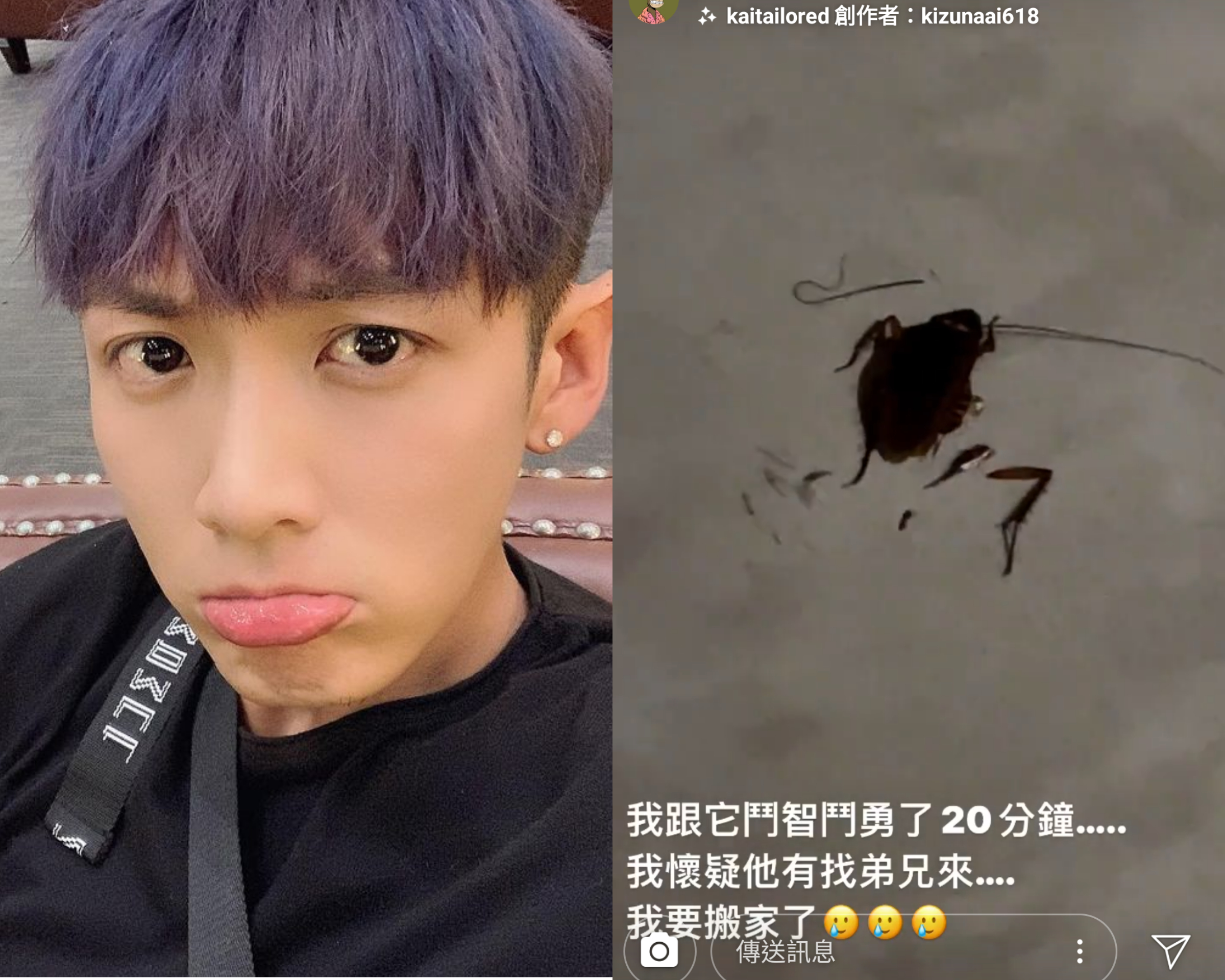 柯震東的千萬豪宅竟出現小強,他崩潰喊想搬家。(柯震東IG)