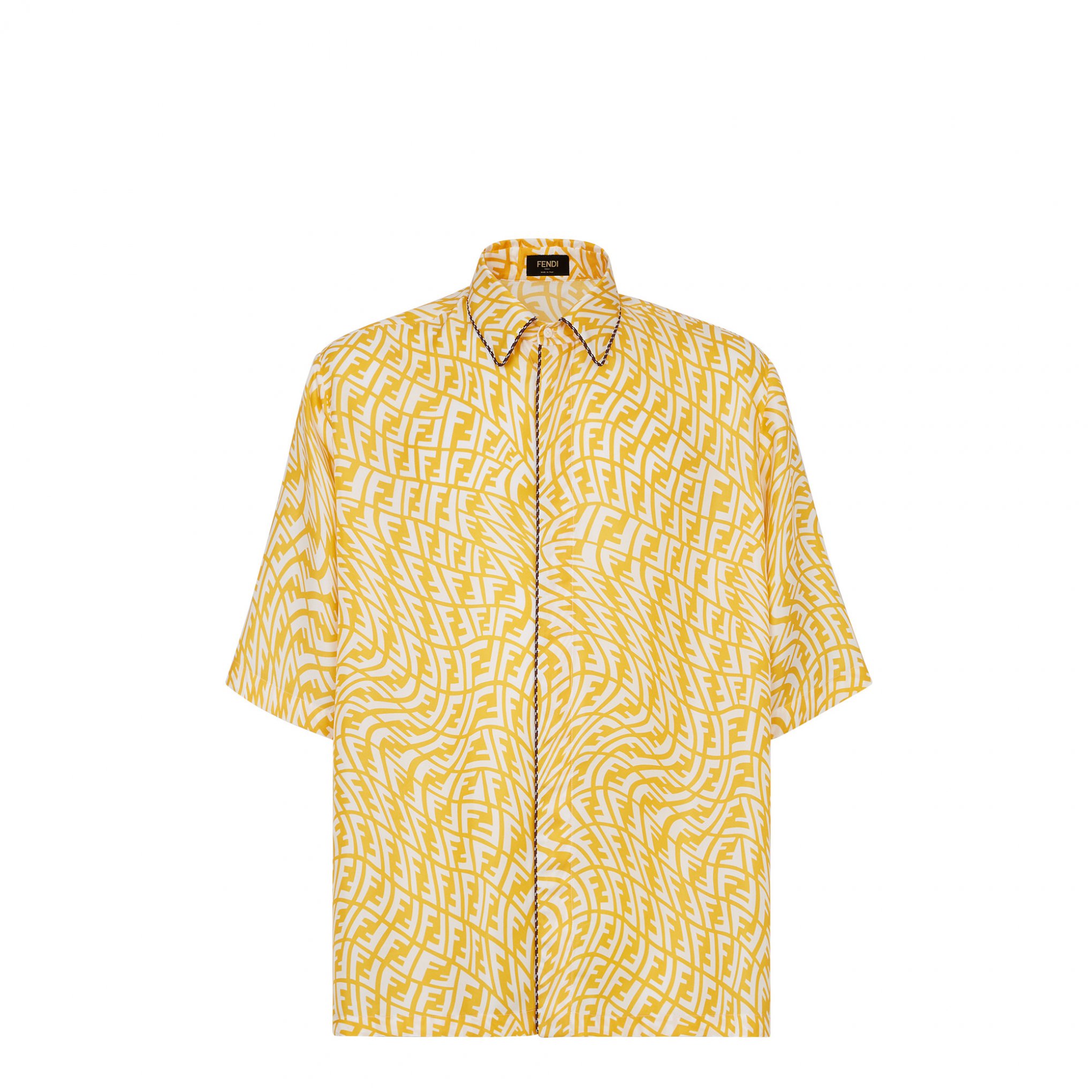 FENDI Summer Vertigo聯名系列亮黃絲質襯衫。NT$39,000。(FENDI提供)