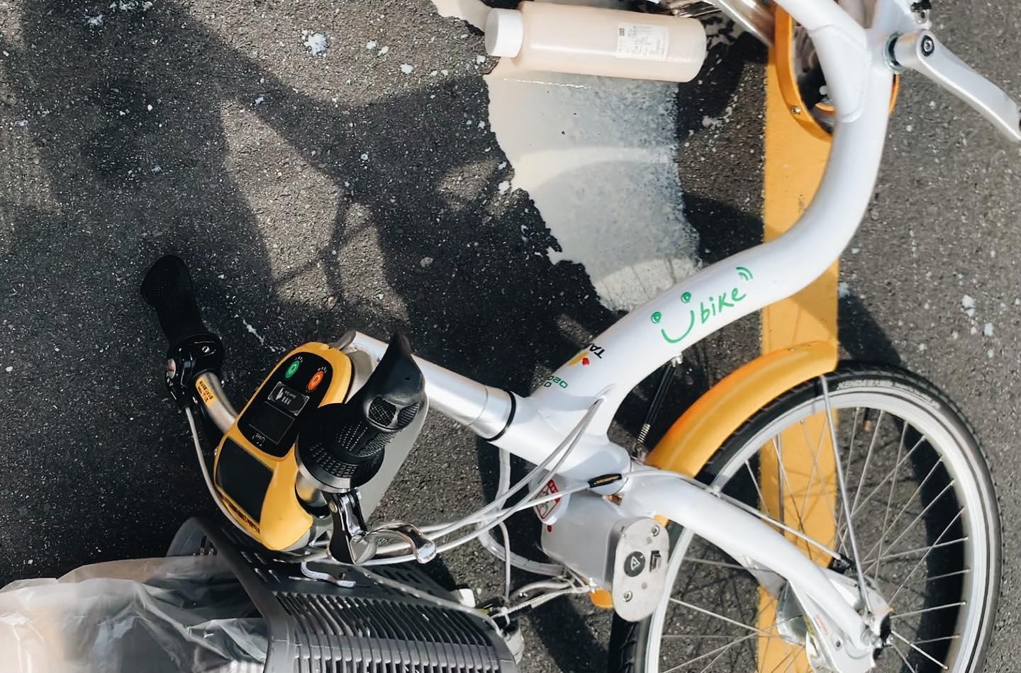 房思瑜的Youbike倒了,東西灑落一地。(翻攝自房思瑜臉書)