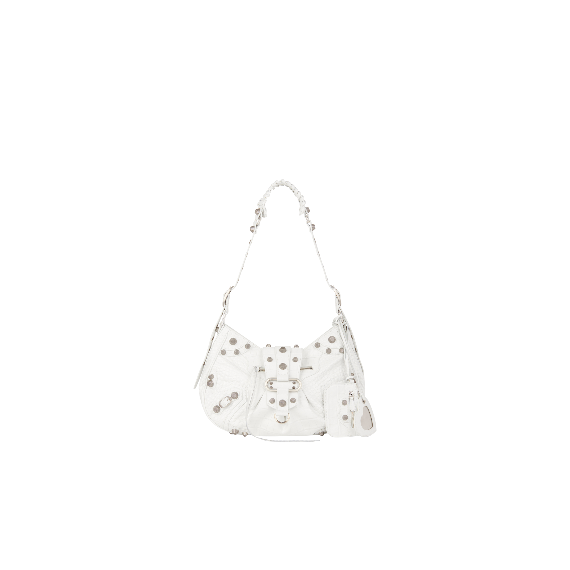 Le Cagole Medium Shoulder Bag 白色鱷魚壓紋肩下包 NT$69,800 BLENCIAGA。（BLENCIAGA提供）