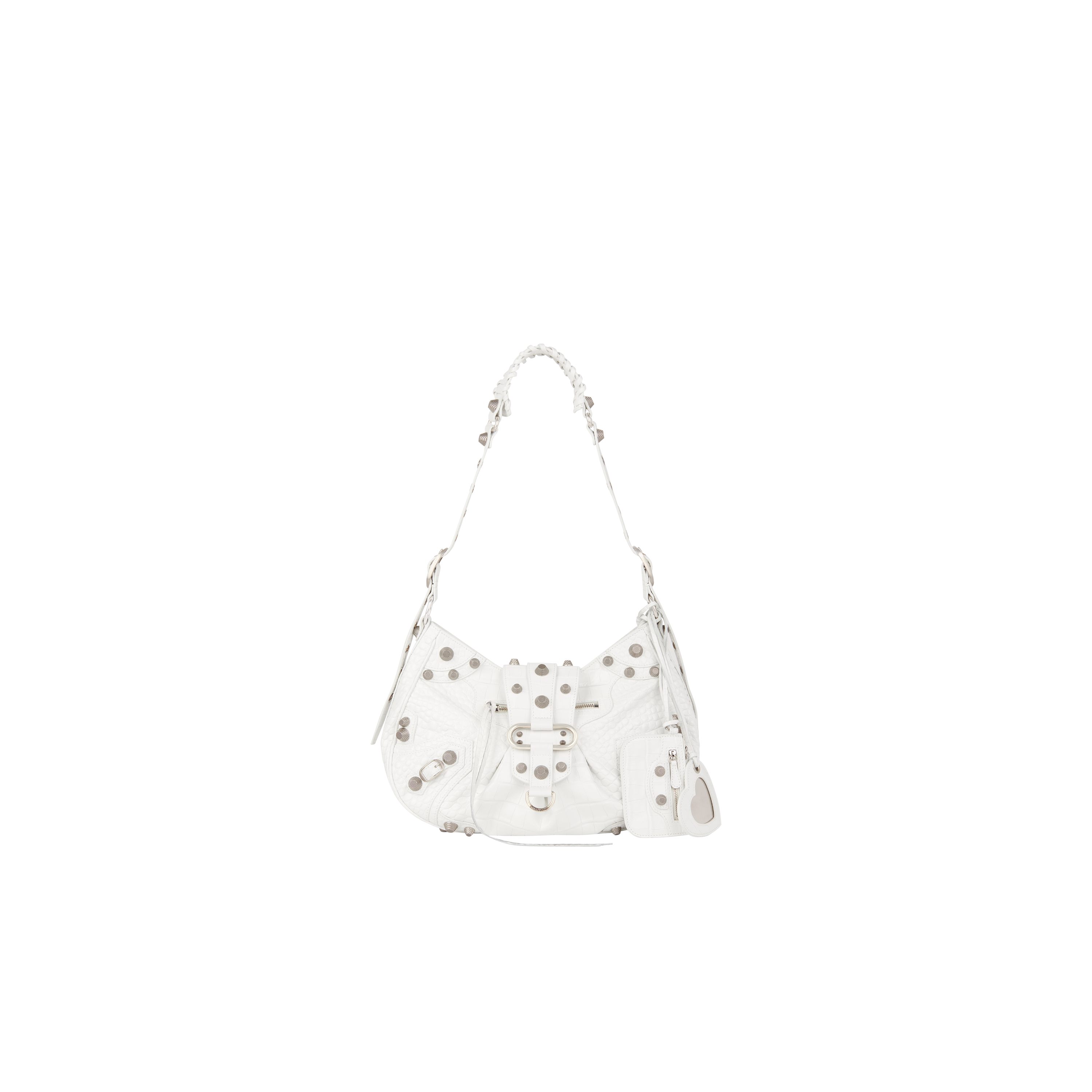 Le Cagole Medium Shoulder Bag 白色鱷魚壓紋肩下包 NT$69,800 BLENCIAGA。（BLENCIAGA提供）