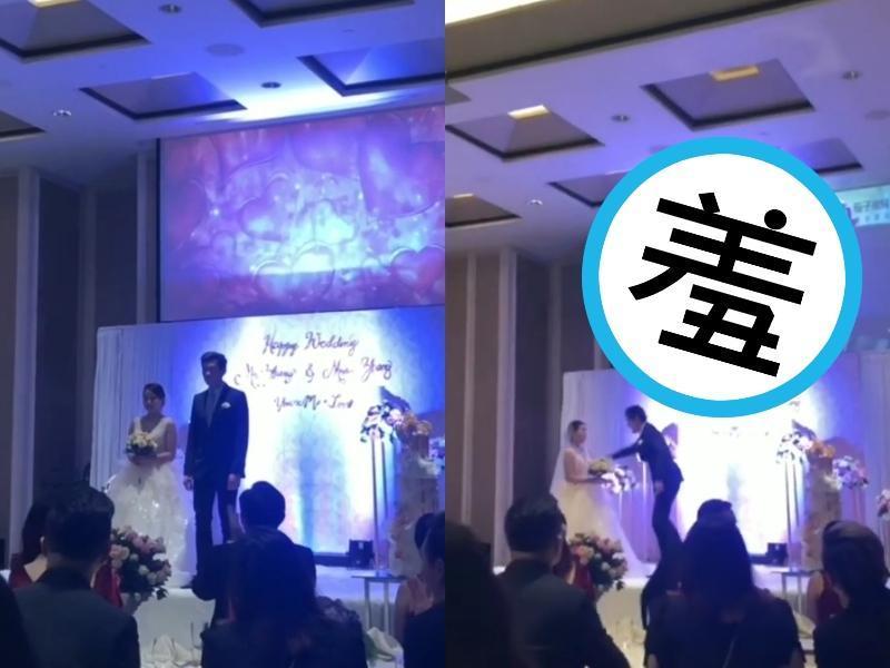 一名「被綠」的新郎在婚宴上當眾播放新娘偷吃自己姐夫的激戰片。(翻攝自YouTube)