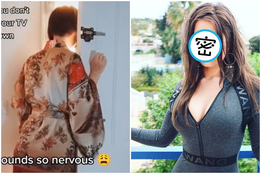 成人付費平台創作者黛西，近日在進行錄製時，突然家中門鈴響起。（翻攝自tiktok@raileydzz/推特）