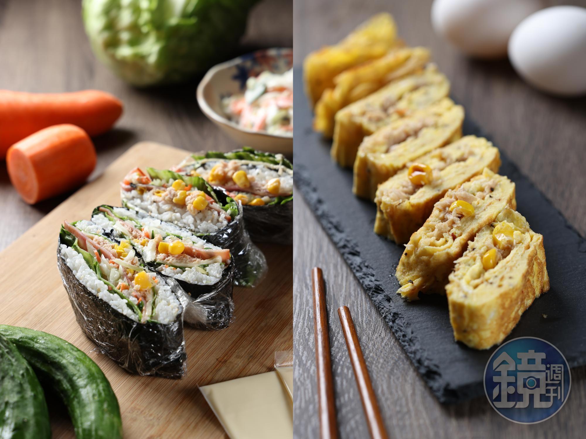 鮪魚和玉米罐頭做成三明治飯糰和玉子燒，簡單又少了煙火氣，很適合夏天餐桌。