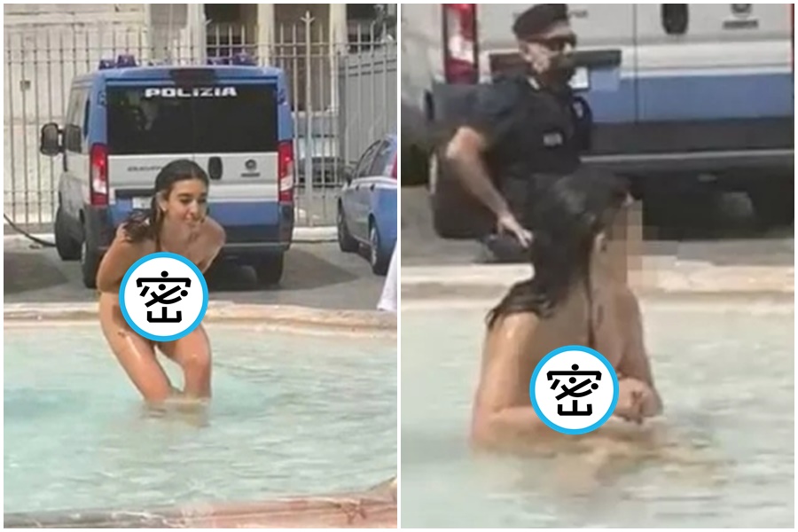 推特上瘋傳正妹把噴水池當游泳池的影片。（翻攝自diregiovani.it）