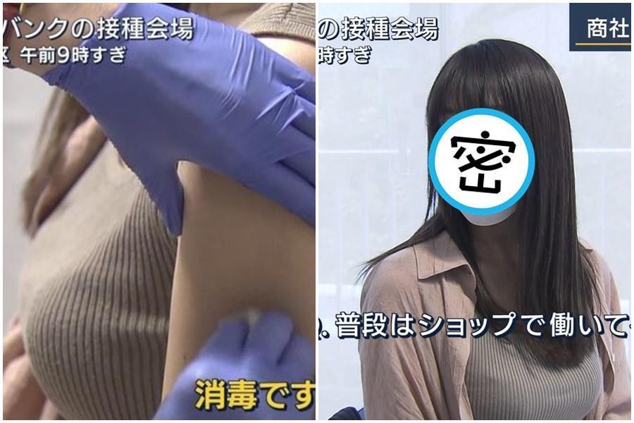 一名日本OL正妹接種疫苗畫面引發日、台網友暴動。(翻攝自日網)